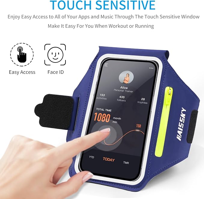 Cell Phone Running Armband with Earbuds Zipper Pocket Armband Case Running Holder for iPhone 15 Pro Max /14/13/ 12/11 Pro Max/XS/XR,Galaxy S20 S10,Sweatproof Arm Band with Card/Key Bag