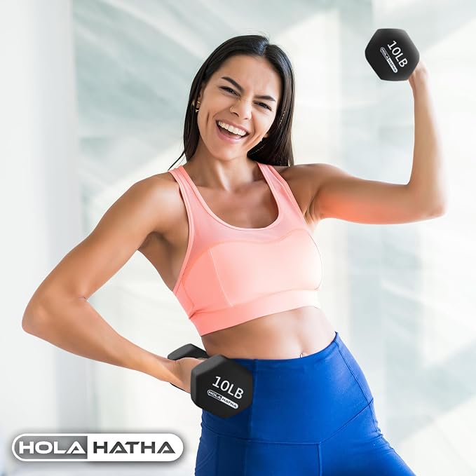 HolaHatha 1, 2 and 3 lb Neoprene Dumbbell Strength Training Weight Set with Rack