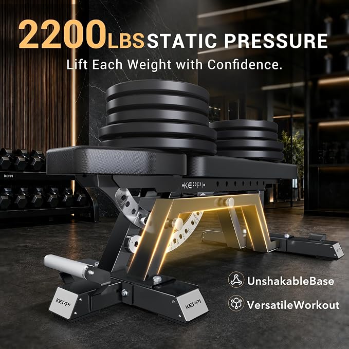 Keppi Fitness Bench6000 Weight Bench, Commercial Grade FID Workout Bench | 2200lb Flat Capacity, 11 Back&8 Seat Specialized Angles for Serious Lifters, 97lb Frame Weight with above 1 Gauge Support