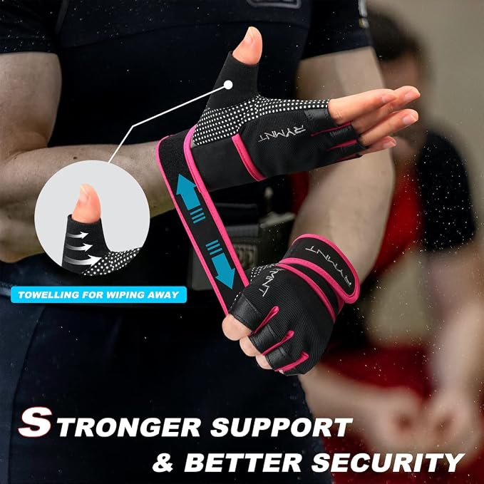 Workout Gloves for Women Men with Wrist Wrap Support Weight Lifting Gloves | Padded Gym Gloves for Weightlifting, Exercise, Crossfit, Resistance Training, Wrist Protection, Full Palm Grip, Fingerless