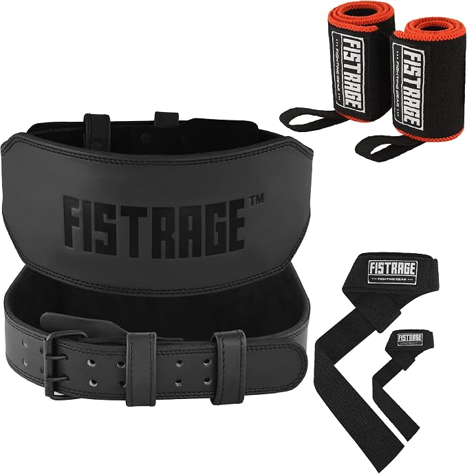 FISTRAGE Power Weight Lifting Leather Belt Gym Back Support Strap Training Fitness Exercise for Tough Workouts | Power Lifters | Supports Lumber Lower Back With Free Wrist Strap