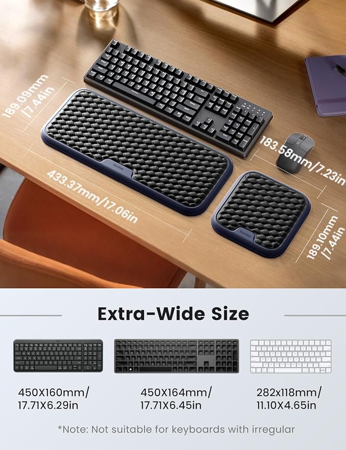 Vaydeer Extra Large Wide Wrist Rest Set for Keyboard and Mouse, Computer Ergonomic Wrist Support, Armrest Elbow Pad Mouse Rest, Typing Pain Relief Soft Memory Foam Desk Cushion for Office Work Gaming