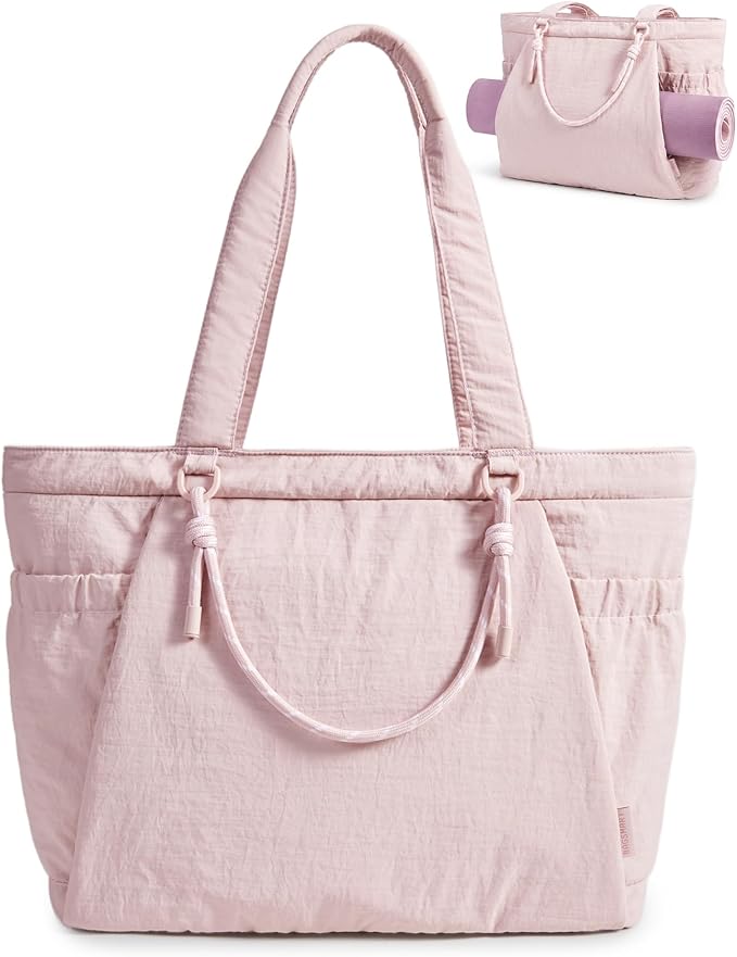BAGSMART Yoga Pilates Tote Bag for Women with Knotted Handle, Gym Bag | 23L lightweight & waterproof shoulder sling bag, gym bag with yoga mat holder, for 15.6'' Laptop, ideal for work travel