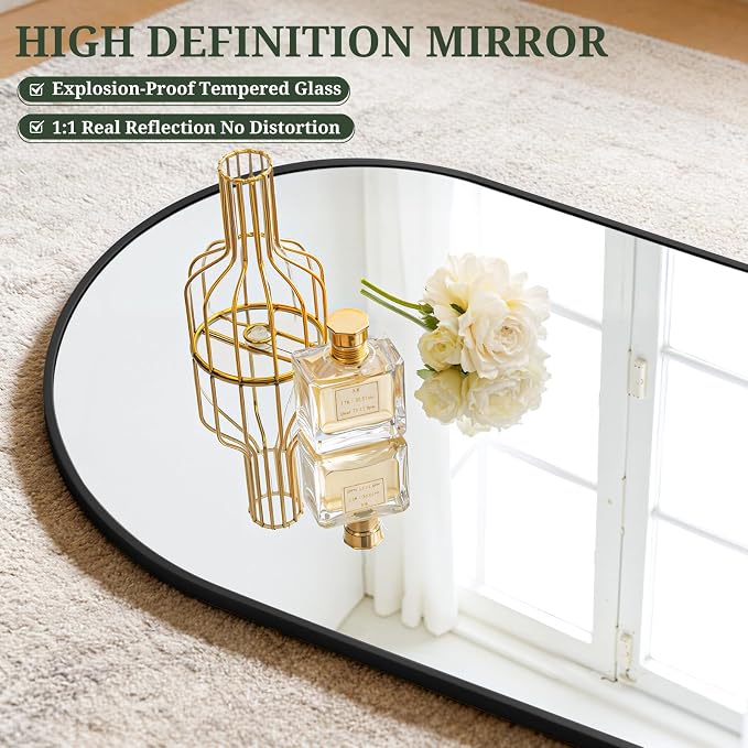 Mirror Full Length 58"x19", Arched Full Body Floor Mirrors with Stand | Shatterproof Glass, Aluminum Alloy Frame, Free Standing, Wall Mounted or Leaning for Bedroom Living Room Entryway