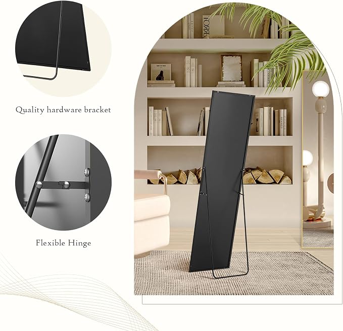NEWBULIG 59"x16" Full Length Mirror, Full Body Standing Mirror, Black | Leaning or Standing, Tempered Glass, Aluminum Alloy Thin Frame Floor Stand for Bedroom, Cloakroom