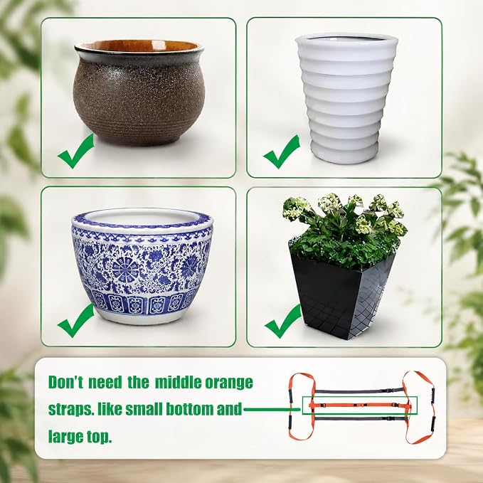 Garden Flower Pots Pot Moving Strap,with Handle,Landscaping Lifting Straps, Move Heavy Flower Pots, Planters, Trees, Rocks,Pot Tool,Up to 200 lbs,Gray Orange,Middle and Small