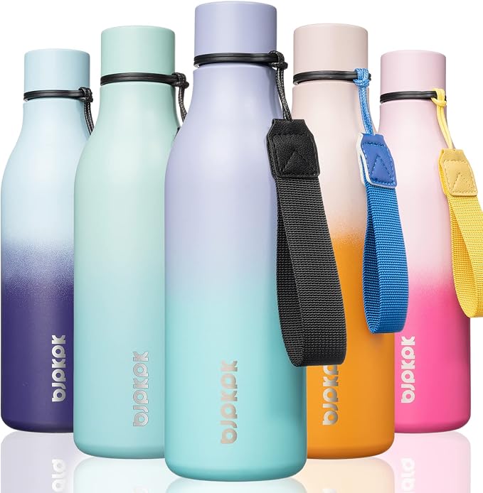 BJPKPK 18oz Insulated Water Bottle, Stainless Steel Bottle with Carry Strap | Keep Cold & Hot Vacuum Insulation, Leak-Proof BPA-Free Design, Slim Bottle Fits Most Cup Holders for Gym, Office & Travel