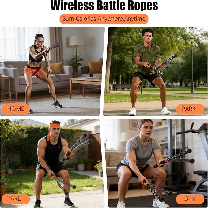 Portable Ropeless Battle Ropes, Adjustable Weights Cordless Battle Ropes. | Adjustable Weights,Cordless,With Storage Bag and Training Poster, Workout Rope for Strength, HIIT and Low-Impact Training