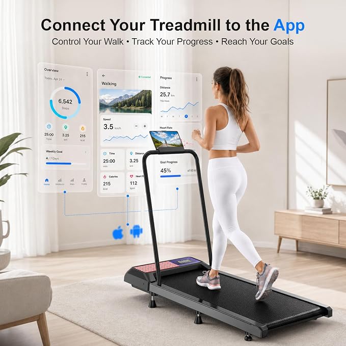 Walking Treadmill Pad with 0-8% Incline,2.5HP Walking Treadmill Mat for Home & Office,Portable Treadmill with Handle Bar