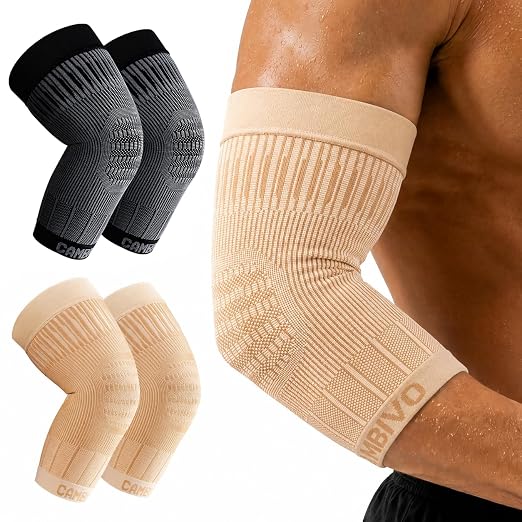 CAMBIVO 2 Pack Tennis Elbow Compression Sleeve, Lightweight Summer Brace | Anti-Slip, Breathable, Quick-Dry Tennis Elbow Brace for Gym, Golf, Basketball, Office and Daily Wear, for Men & Women