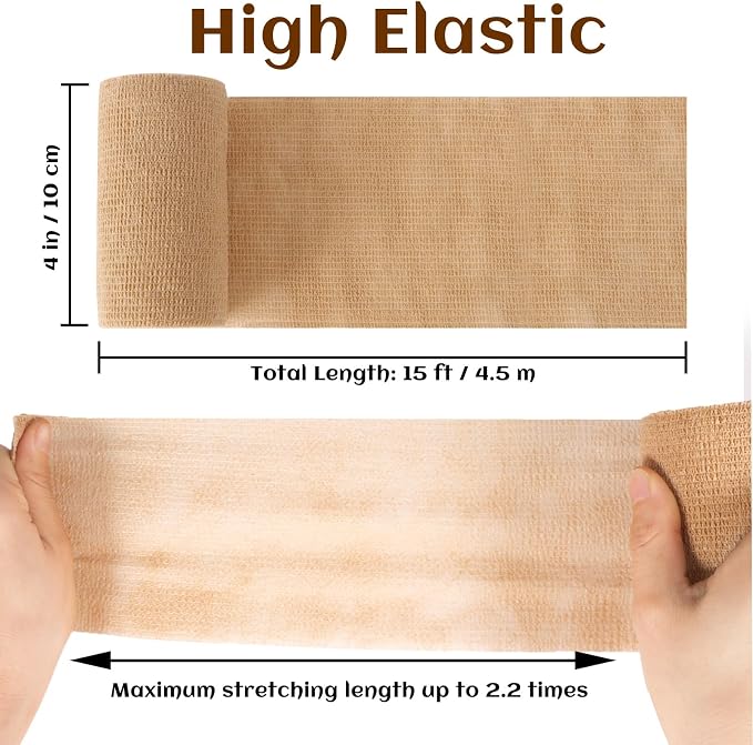 Elastic Self Adhesive Bandage Wrap 4 Inch, Breathable Non Woven Cohesive Bandage, Vet Wrap for Dogs, Ankle Sprains Swelling, Sports Athletic Tape (24 Count Brown)