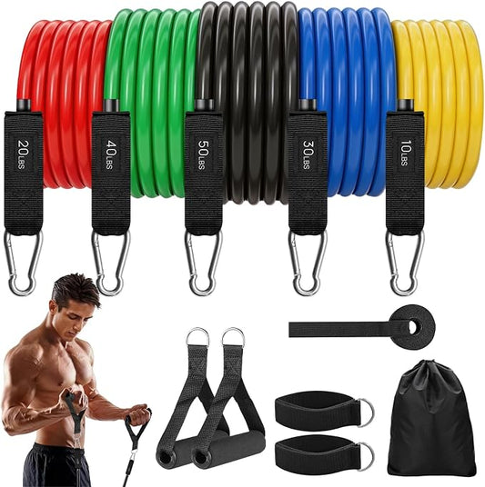 Resistance Bands with Handles, 5-Level Exercise Bands with Handles | Resistance Bands for Men and Women, Exercise Bands for Full-Body Training, Fitness, Physical Therapy, Workout Bands at Home;