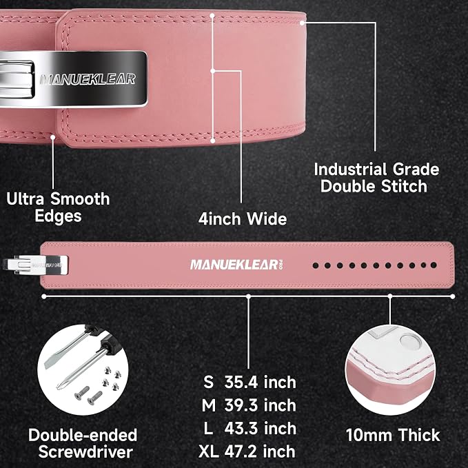MANUEKLEAR 10mm Thick & 4inch Wide Weight Lifting Belt Lever, Lever Belt Weightlifting for Men and Women, Powerlifting Lever Gym Belt for Squat Deadlift Workout