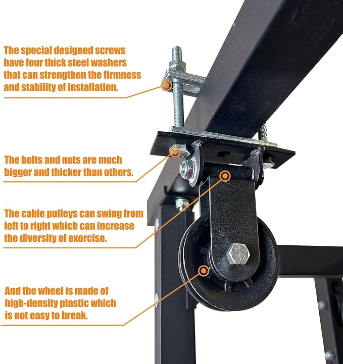 Power Rack Pulley Attachment, LAT Pulldown Machine - Cable & Weight Dual Pulley System for Home Gym Strength Training, Power Racks