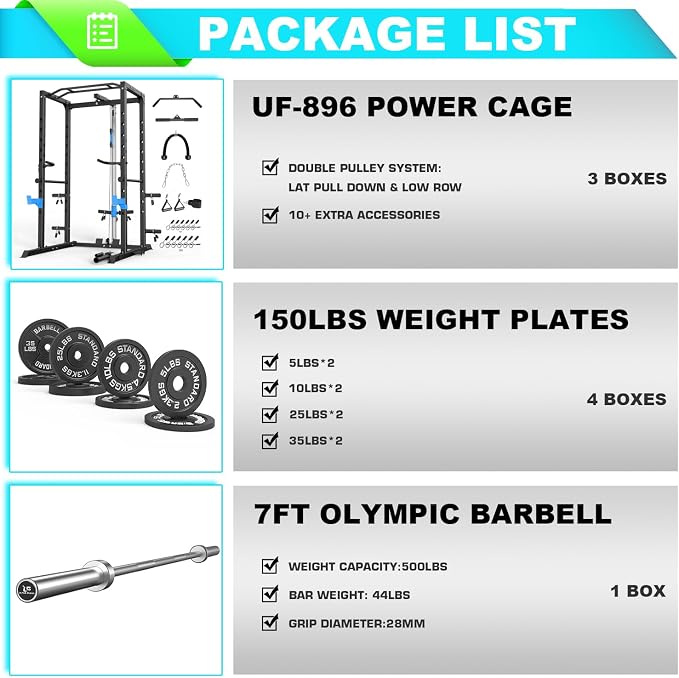 ULTRA FUEGO Power Cage, Multi-Functional Power Rack with J-Hooks, Dip Handles, Landmine Attachment and Optional Cable Pulley System for Home Gym