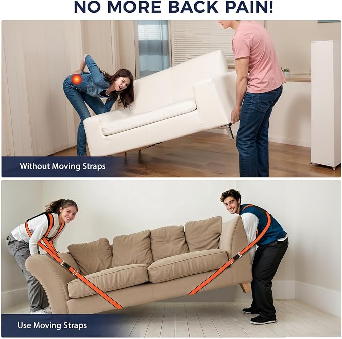 Ytonet Moving Straps for Lifting, 2-Person System Furniture Moving Straps | Furniture Shoulder Lifting Straps with Padded Back Support for Moving Appliance, Move Heavy Objects Up to 800lbs, 135 Inches