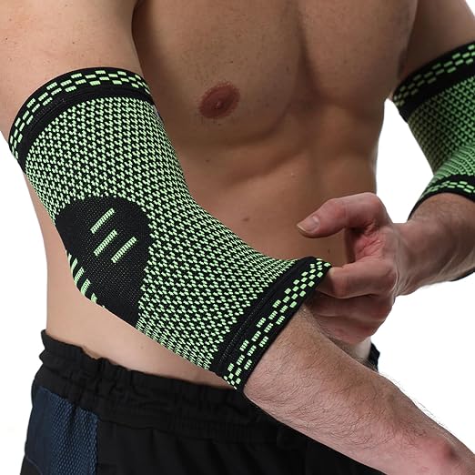 NeoTech Care Elbow Support Brace - Breathable - Men, Women, Right or Left (Green Color, Size XS, 1 Pair)
