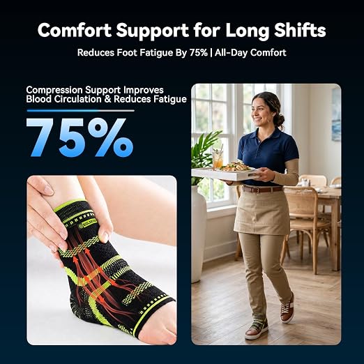 Ankle Brace for Men & Women,Sprained Ankle Support with Dual Silicone Pads,Ankle Compression Sleeve with Adjustable Strap,Targeted Compression for Plantar Fasciitis Relief (Black, Large)