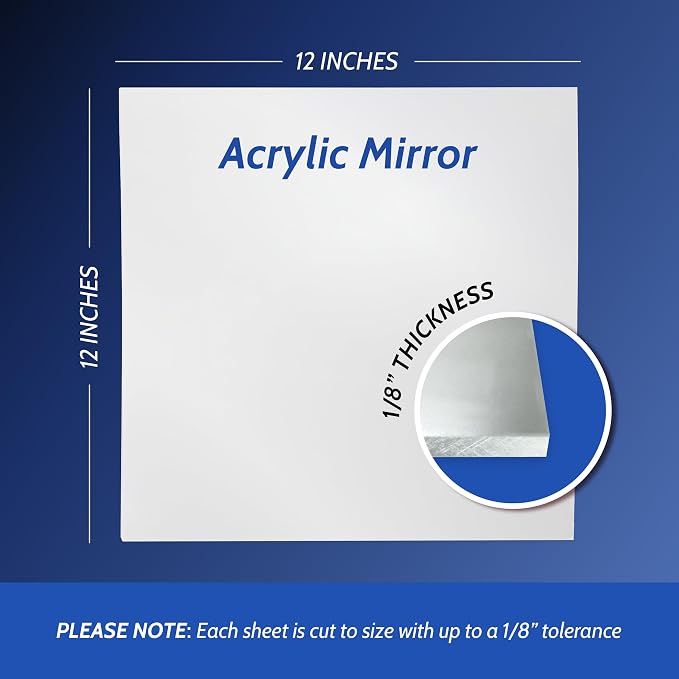Duco USA-Made Acrylic Mirror Sheet 1/8 Inch Thick 12" x 12" (with Adhesives) - Pack of 8 Silver Frameless Plastic Mirror for Walls, Home Gyms, Bathrooms, & More - Shatter-Proof Mirrored Plexiglass