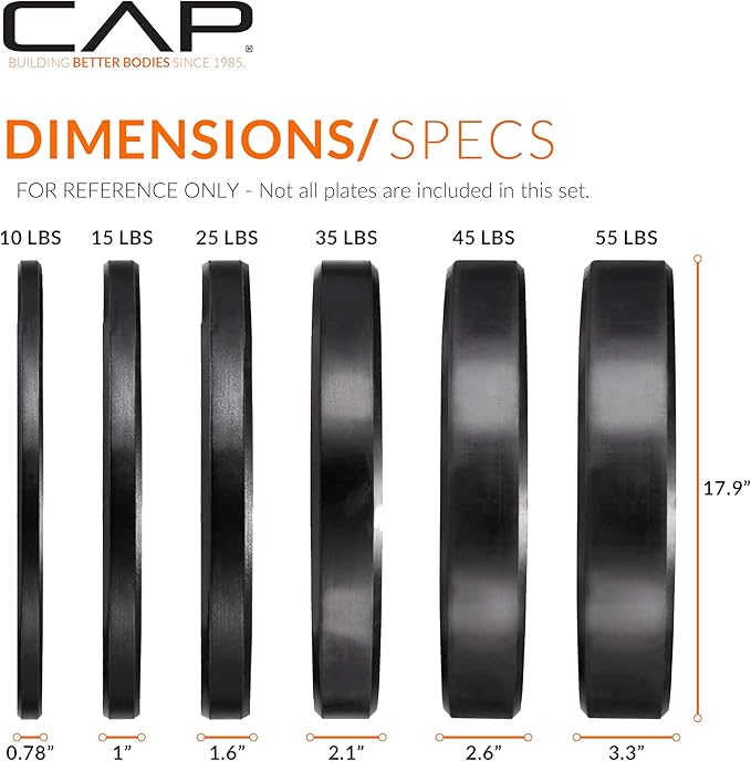 CAP 2-inch Olympic Bumper Plate Weight Set | 100-370 lbs | Multiple Colors | Storage Rack Optional