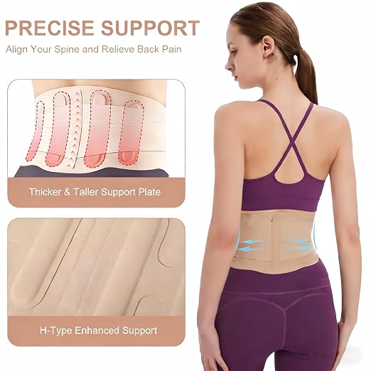 RANDY SUN Lower Women Back Brace for Office Comfort - Breathable Mesh Posture Corrector, Adjustable Straps for Custom Fit, Invisible Under Clothes, Beige, L-XL