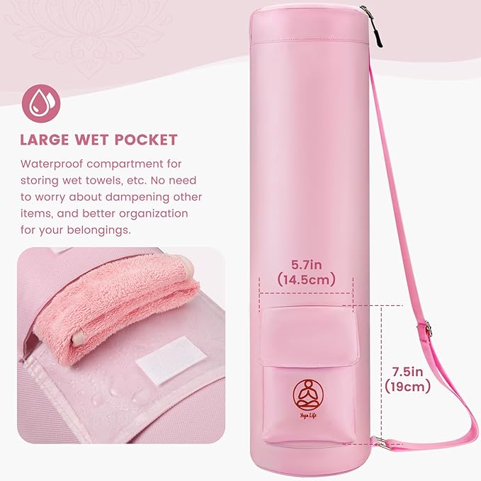 Gonex Yoga Mat Bag, Full-Zip Mat Carrier | 600D Oxford Fabric, Wet Pocket, Front Zip Pocket, Adjustable Strap, Fits Mats up to 26"