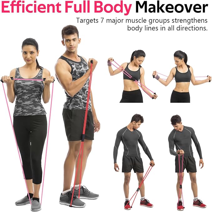 RENRANRING Figure 8 Fitness Resistance Bands with Handles - Exercise Tube Band Set of 3 for Arm and Shoulder Stretch, Rope 8 Word Elastic for Women and Men