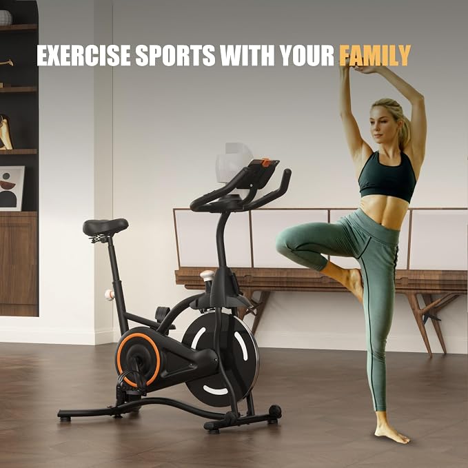 Cyclerade Exercise Bike, Low Noise Indoor Stationary Cycling Bike with APP Sports Data Link Adjustable Resistance With Flat Stand
