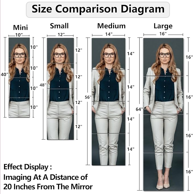 Unbreakable Wall Full Length Mirror Tiles, Long Mirrors for Wall, 4 PCS 11.9 x 11.9 Inch, Full Body Mirror Stickers, Acrylic Kids, Wall Mounted Bedroom, Over The Door, Workout Mirrors for Home Gym