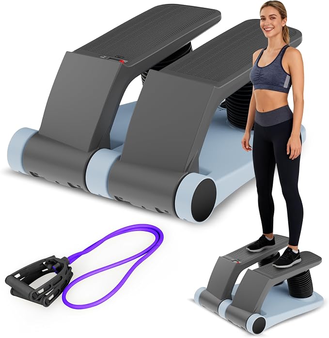 Air Stepper Machine with Resistance Bands | Adjustable Air Resistance Mini Stepper, LCD Monitor, Low Impact Cardio Workout Equipment for Home Gym, 300 lb Capacity