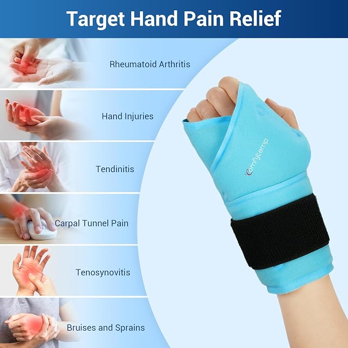 Comfytemp 24.5" Extra Long Wrist Ice Pack Wrap for Carpal Tunnel Relief | FSA Eligible HSA, Reusable Gel Wrist Brace Hot Cold Compress for Hand Forearm Pain, Arthritis, Computer Overuse Injuries
