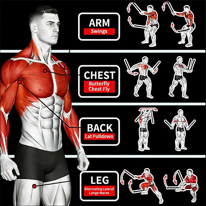 Cordless Battle Ropes Adjustable Trainer, Ropeless Weighted Portable Exercise Equipment for Home Gym Workouts, Compact Arm Strength for Men Women, Heavy Flex Rope Stick Fitness Gift