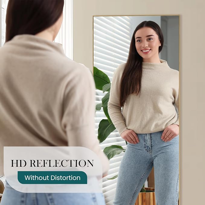 DUMOS 71"x26" Full Length Mirror, Full Body Mirror, Gold | Aluminum Alloy Thin Frame, Leaning or Hanging, Suitable for Bedroom, Livingroom, Cloakroom