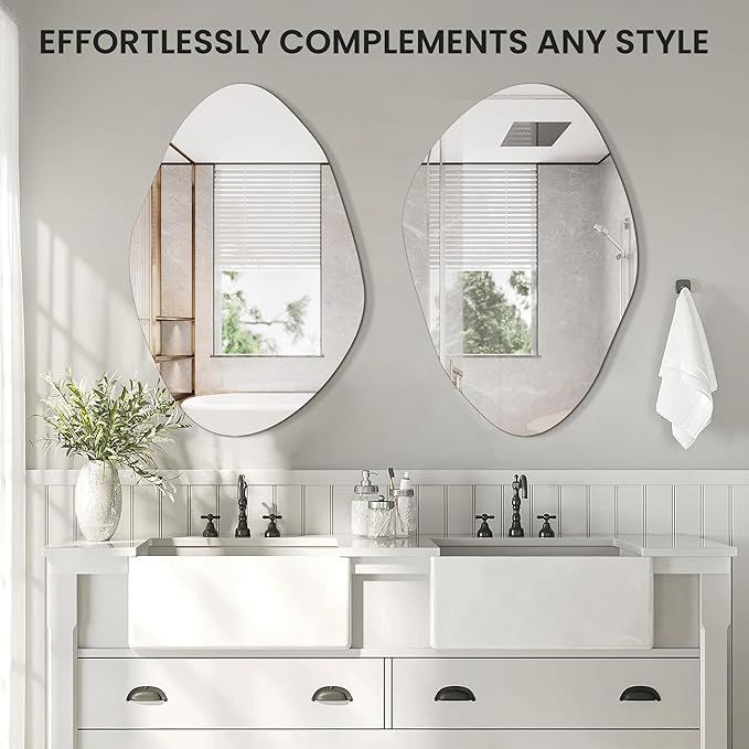 TRAHOME 36'' x 24'' Irregular Asymmetrical Wall Mirror | HD Tempered Glass, Wall Mounted, Modern Decorative Mirror for Living Room, Bathroom, Entryway