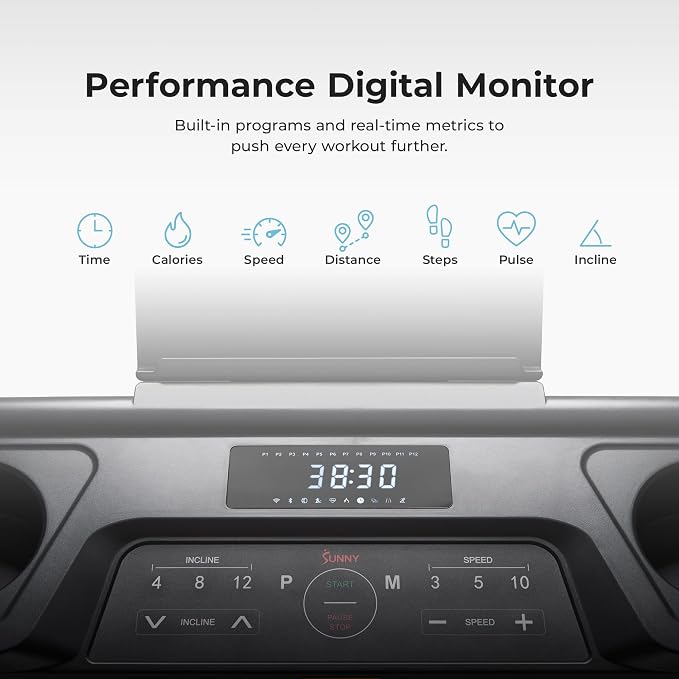 Sunny Health & Fitness Smart Wi-Fi Treadmill with Auto Incline