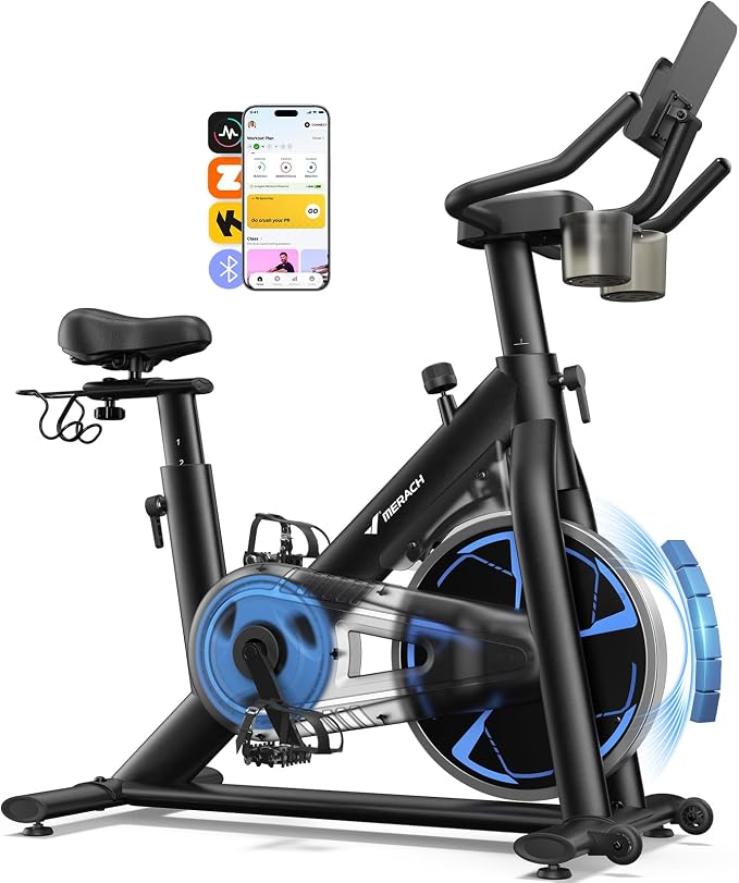 MERACH S36 Exercise Bike, Magnetic Resistance, 330lbs Capacity | Stationary Bike for Home, Quiet Drive, Fitness App with Courses, Adjustable Seat, Indoor Cycling Bike