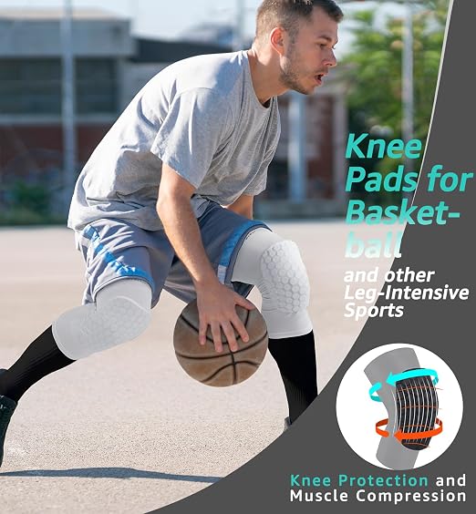 Knee Pads for Kids Youth Adult, Basketball Baseball Knee Brace Knee Support, Collision Avoidance Kneepad Compression Knee Sleeve for Volleyball Football Cycling Running-1Pair (White, L)