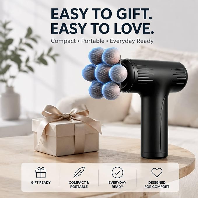 Massage Gun with Wide-Coverage Head, Comfortable Massage for Home & Travel | Lightweight Handheld Design with Wide-Coverage Massage Head, Quiet Operation, Multiple Massage Heads for Home,Gym & Travel