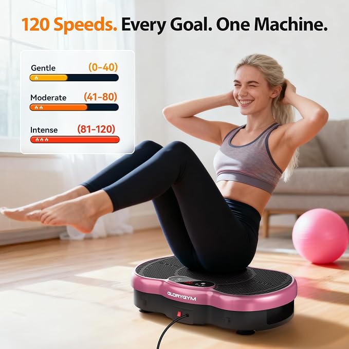 Vibration Plate Exercise Machine for Body Shaker Machine & Weight Loss, Shake Plate with Resistance Bands, 120 Speed Levels, Remote Control, Full Body Workout, Compact Home Gym Equipment