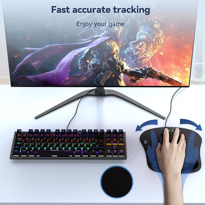 TECKNET Ergonomic Mouse Pad with Wrist Support Black | Soft Memory Foam, Fast Rebound, Pain Relief，Waterproof Surface, Non-slip Base