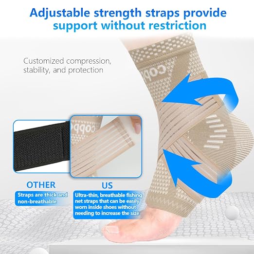 LISEPWU Copper Ankle Brace for Men & Women, Adjustable Compression Bandage | Ankle Compression Sleeve, for Foot Pain, Plantar Fasciitis, Sprained, Achilles Tendonitis, Sports Protection(Skin Tone XL)