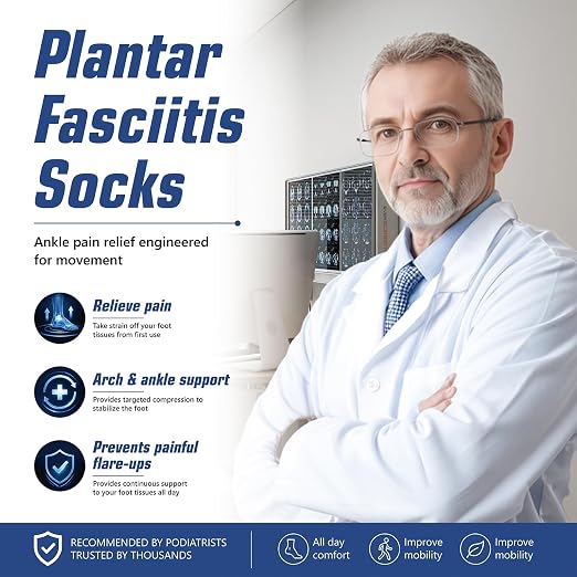 Plantar Fasciitis Socks for Sprained Ankle Support, Compression Socks with Adjustable Strap for Plantar Fasciitis Relief, Ankle Brace Sleeve for Women & Men, Achilles Tendonitis Pain Relief(Blue-M)