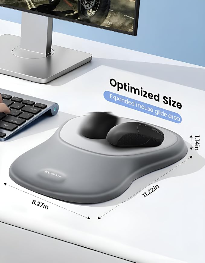 Meatanty Mouse Pad with Wrist Rest, Ergonomic Mouse Wrist Support, Desk Mouse Mat Computer Accessories, Soft Memory Foam Palm Hand Pain Relief, Non-Slip Laptop Cushion, Office Home Gaming School-Gray