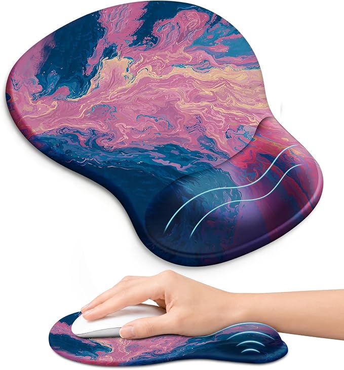 Ergonomic Mouse Pad with Wrist Rest, Gel Wrist Support, Vivid Sea | 10.2 x 7.6 in Mouse Pad with Smooth Fabric Surface and Non-Slip Rubber Base for Office, Home, Study, and Gaming
