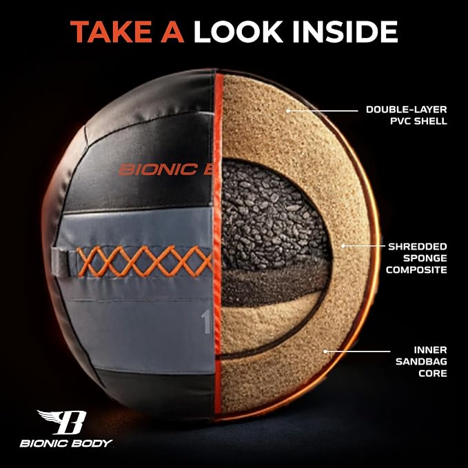 Bionic Body Soft Medicine Ball Weighted Slam Wall Ball for Cardio Workout and Core Training – Ideal for Squat, Lunge, and Partner Toss