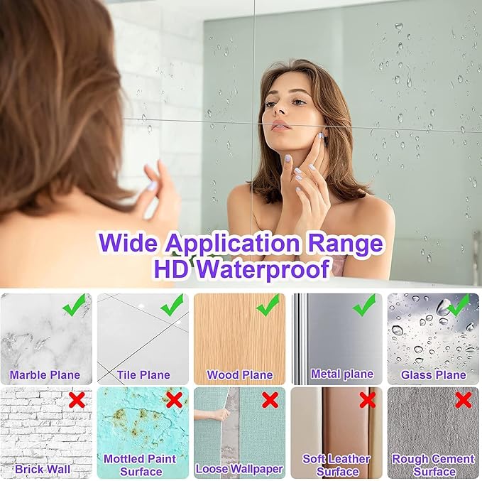 JUNEBRUSHS 4 Pack Self Adhesive Acrylic Mirror, 4X 6 Inch Mirror Tiles | Flexible Plastic Sheets Wall Stickers, 2MM Thick Mirror, Frameless Small