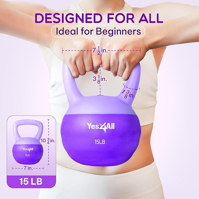Yes4All Soft Kettlebell, PVC Strength Training Kettlebells for Women, Floor Protection & Quiet, Wide Handle, Aesthetic Soft Weights (5,10,15,20lb) for Home Gym, Fitness Beginners