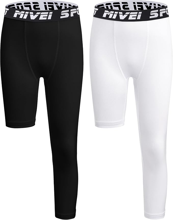 MIVEI One Leg Compression Tights Youth Boys Basketball Leg Sleeve | Kids Compression Pants Girls' Single Leg Tights 3/4 Leggings for Baseball Softball Soccer Running Football, Sports Base Layer