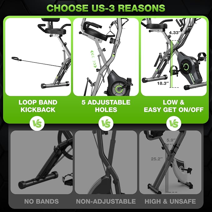 Exercise Bike, 5 in 1 Foldable Stationary Bike for Seniors, 16-Level Adjustable Magnetic Resistance, Indoor Workout Bike with 330LB Capacity, Comfortable Seat Backrest X-bike