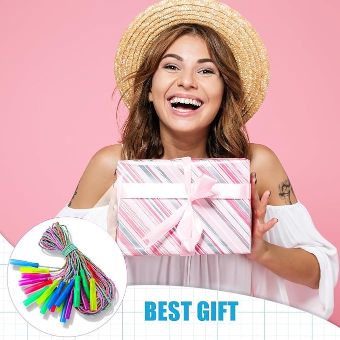 Honoson 100 Pcs Rainbow Jump Rope Bulk Gift for Kids 7.8ft Nylon Stripe Ropes with Handle Adjustable Colorful Party Favor Operation Christmas Item Gift Boxes Outdoor Exercise Fitness (Multicolor)